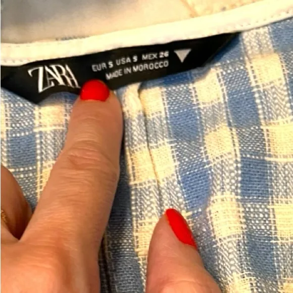 Zara Blue & White Gingham Crop Top Size Small - Image 8