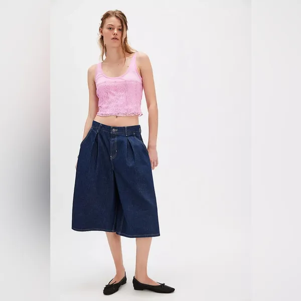 Free People Lace Corsette Style Tank Top Pink Sugar Crop Casual Cropped Buttons - Image 3