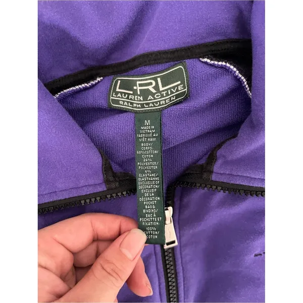 Y2K LRL Active Ralph Lauren Full Zip Track Jacket Womens M Purple Black Fleece - Image 12