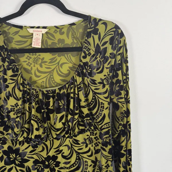 Sundance Green Black Floral Burnout Velvet Blouse Boho Whimsigoth Womens Medium - Image 3