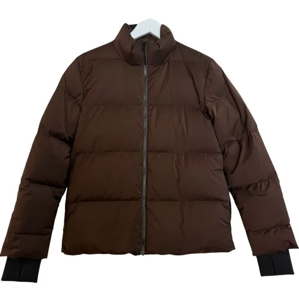 Theory brown stand up collar down fill puffer jacket size small - Image 12