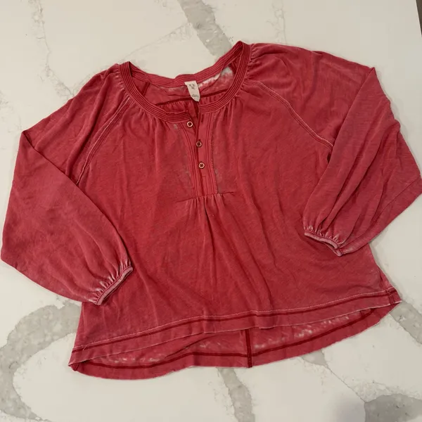 Free People We The Free Acadia Henley Top Women’s XS Oversized Vintage Red Boho - Image 2