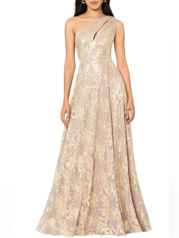 NWT BETSY AND ADAM "MARIAH" Gold FOIL KNIT ONE SHOULDER DRESS - Image 5