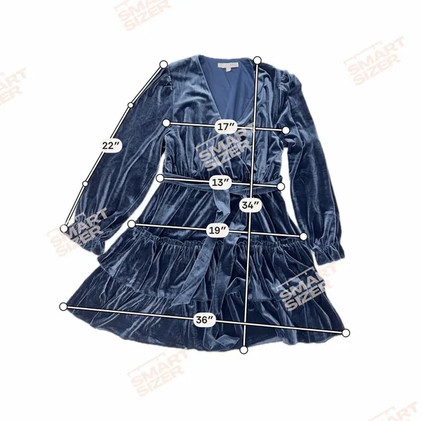 Baltic Born Navy Blue Velvet Faux Wrap Tiered Mini Dress Long Sleeve Size M - Image 9