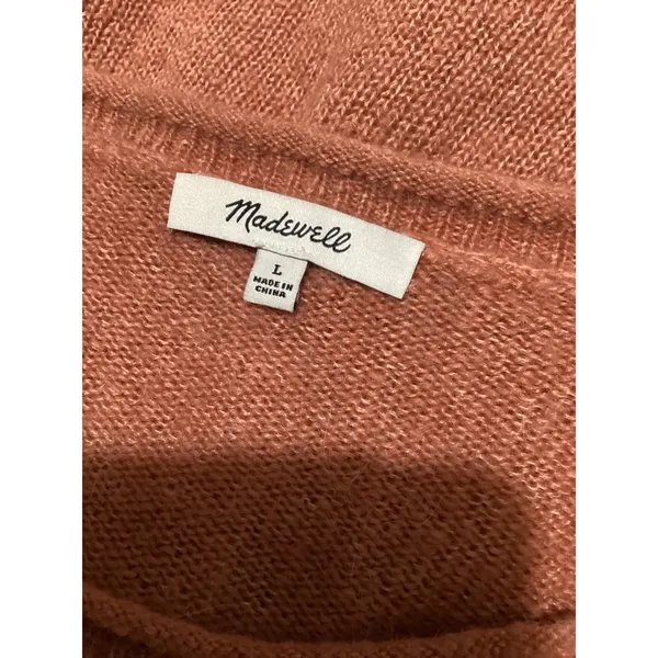 Madewell Pink Orange Knit Chelsea Pocket Pullover Alpaca Blend Sweater Size L - Image 5