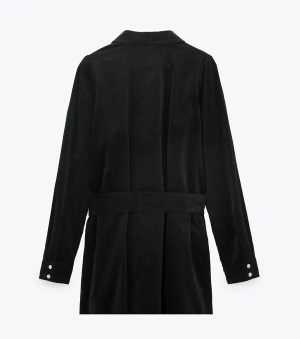 Black Button Down Velvet Mini Dress - Image 3
