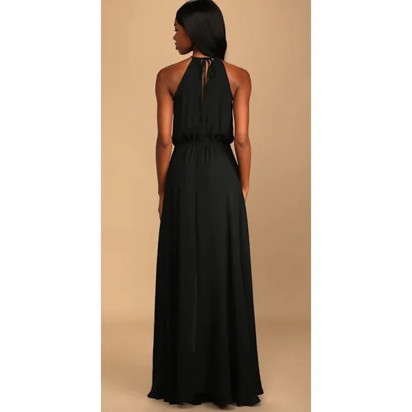 Lulus Essence of Style Black Maxi flowing skirt side slit Dress, size XS - Image 2