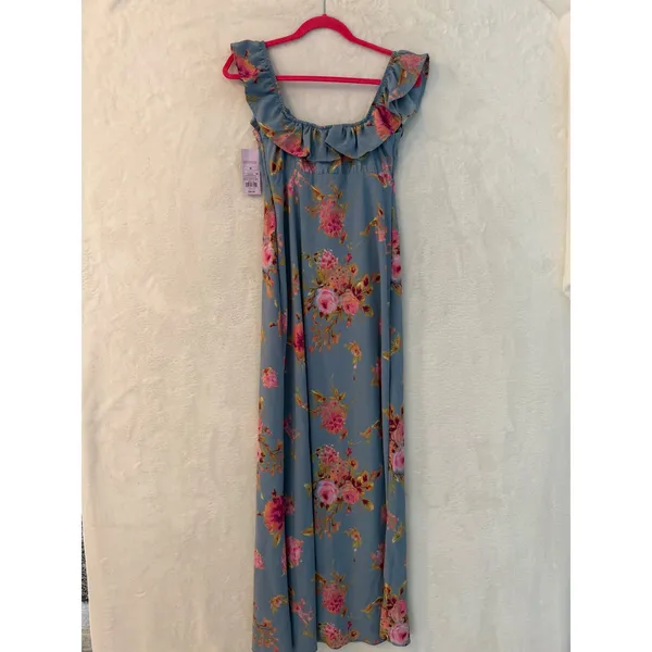 Wild Fable Slate Blue Floral‎ Ruffle Maxi Dress Womens Medium NWT - Image 7