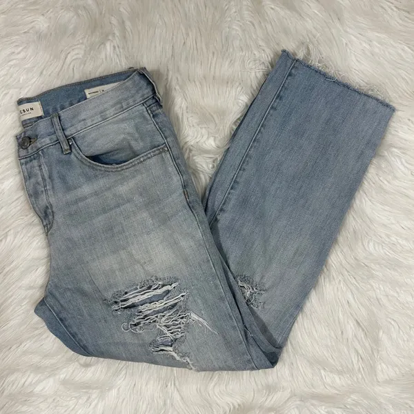 PacSun Boyfriend Jeans Light Wash Distressed‎ Ripped Raw Hem Women's Size 28 - Image 9