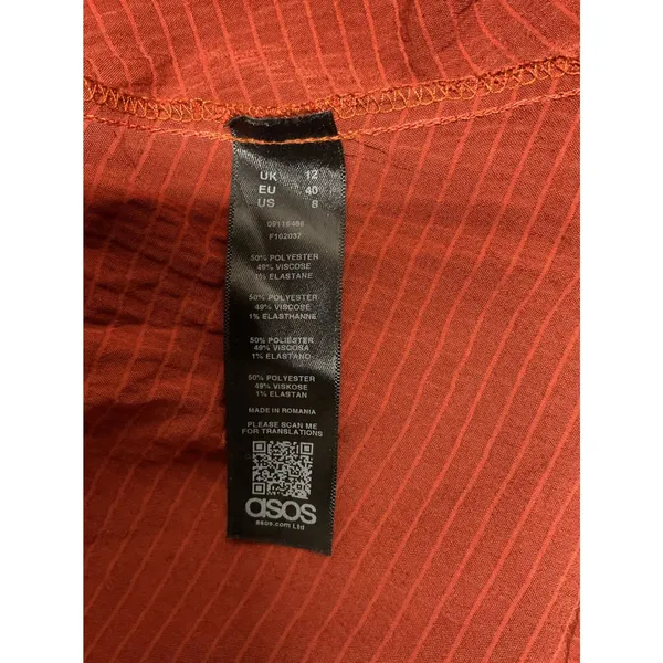 ASOS Women Midi Dress Rust Orange Textured V-Neck Pockets Back Tie Size 8 - Image 4