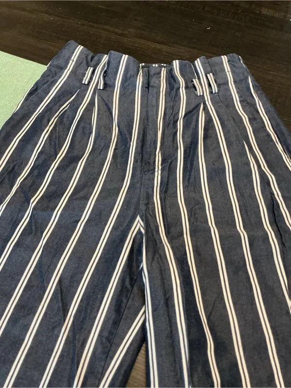 Express High Rise Wide Leg Striped Pants Size 6S Blue White - Image 11