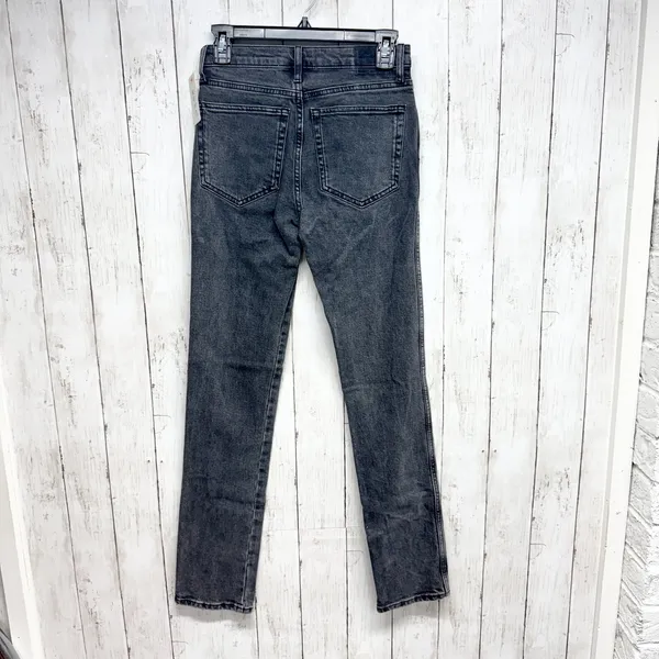 Zara Pants Women Size 2 Washed‎ Black High Rise Straight Denim Jeans Button Fly - Image 6
