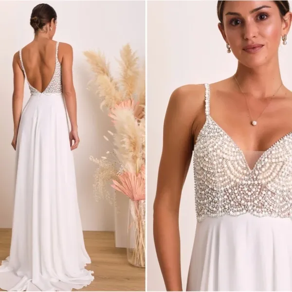 LULU's Stunning Rhinestone Sexy Romantic Sexy Flowy Elegant Wedding Gown - Image 5