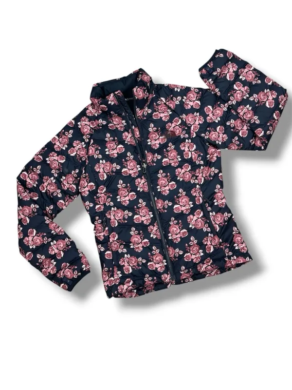 The North Face Flare Jacket Women Small Blue Pink Floral Down Puffer Coat Zip Up - Image 12