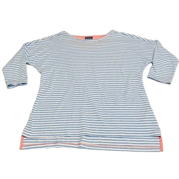Columbia PFG Blue White Stripe 3/4 Sleeve Women Medium Shirt Top Nautical Summer - Image 9