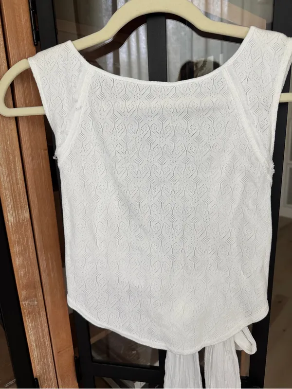Free People pointelle tie bow open back top cap sleeve cotton - Image 7