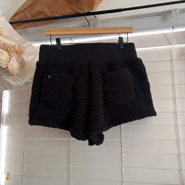 POPFLEX Black Sherpa fleece teddy Shorts lounge size Small - Image 3