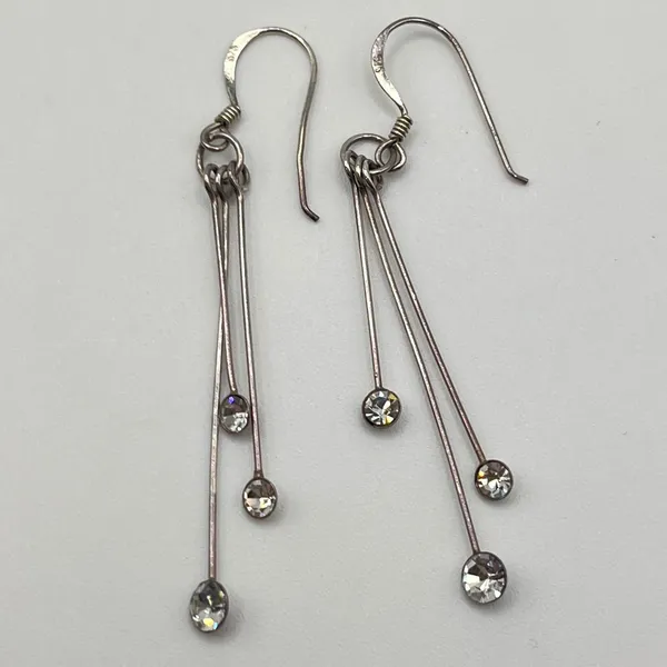 925 Sterling Silver Triple Strand Rhinestone Drop Earrings‎ Linear Tiered Dangle - Image 4