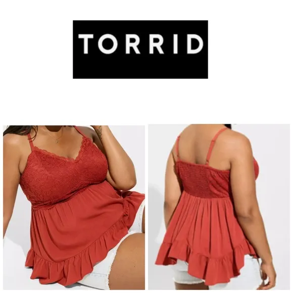 Ruffled Smocked Lace Babydoll Spaghetti Strap Crinkle Gauze Tank Top 1 - Image 2