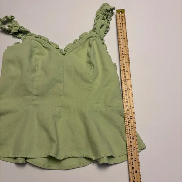 E&M Peplum Top Women Size M Green Ruffle Strap Smocked Back Sweetheart Neck - Image 5
