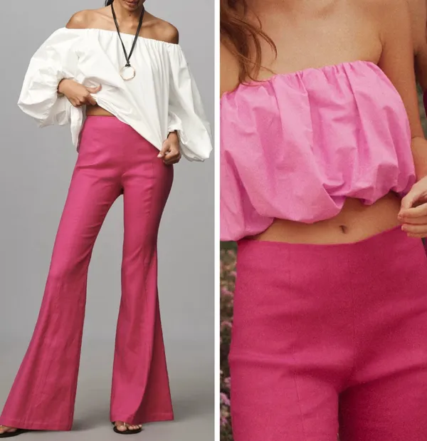 Linen Blend Flare Pants, Size 6 - Image 2