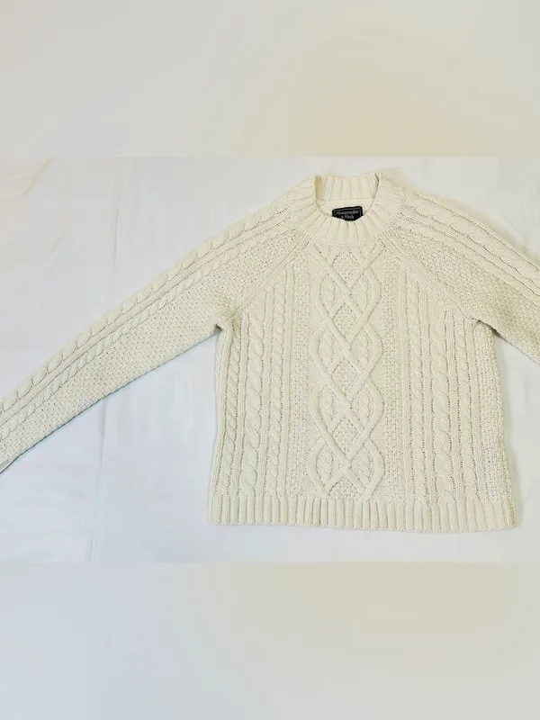 Abercrombie & Fitch Ivory Cable Knit Crewneck Sweater – Ivory – XS - Image 6