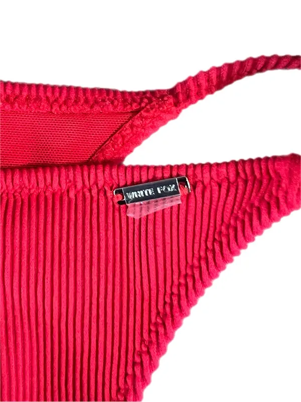 White Fox Swim "By The Pool" Ribbed Bikini Bottoms in Red - Size Small - Image 11