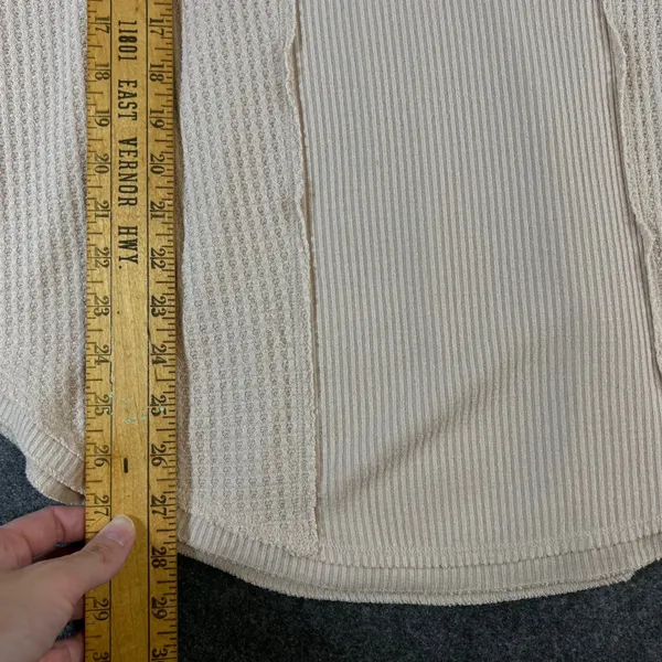 Free People Women‎ Beige Waffle Knit Ribbed Henley Thermal Top Small OB1013778 - Image 4