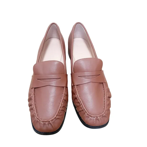 J. Crew Brown Leather Maison Ruched Loafers Sz 9 - Image 2