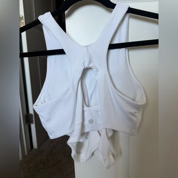Athleta Conscious Cut Out Crop Top Crossover Sports Bra D-DD Cups in White - Image 4