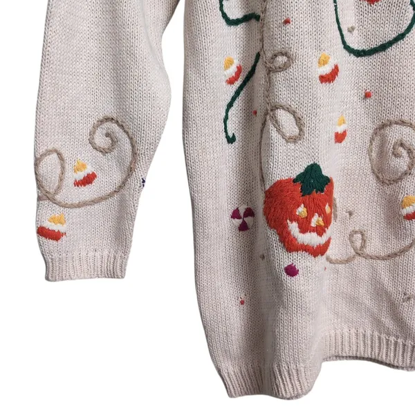 Basic Editions Halloween Sweater Vintage Pumpkins Candy Corn Novelty M Orange Size M - Image 4