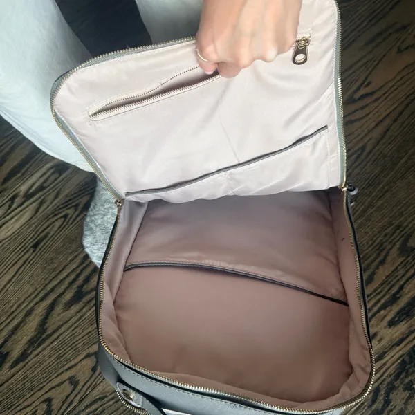 Calpak Gray Leather Backpack with Braided Trim and Gold Accents - Image 9