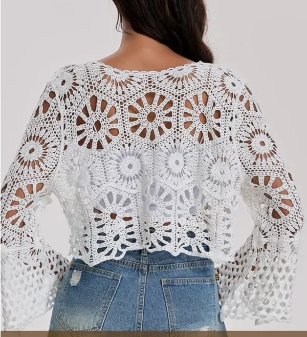 Women’s Crochet Tie Front Cardigan in White OS NWT $68R - Image 2