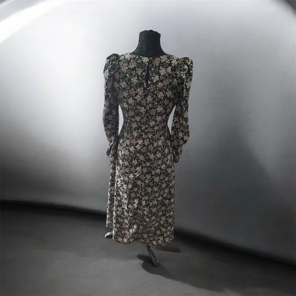 Astr Black Floral Midi Dress with Puff Sleeves size S - Image 3