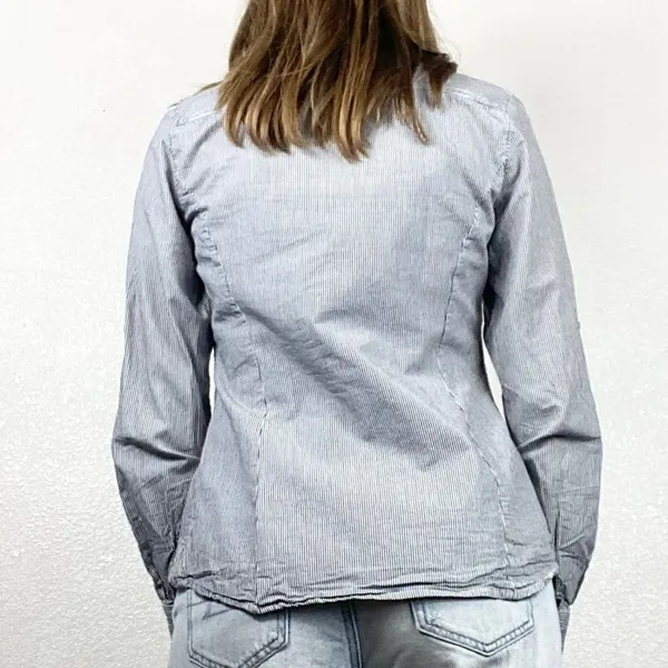 Tommy Hilfiger Grey & White Pinstriped Long Sleeve Button Up Shirt - Image 2