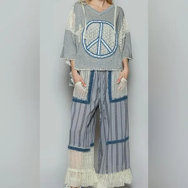 POL Gray Knit Top with Intricate Lace - Image 2