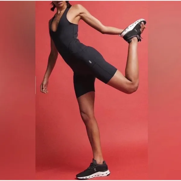 Free People FP Movement Here On Out Black Crisscross Back Activewear Jumpsuit L - Image 3