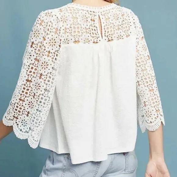 Eri+Ali for Anthropologie Marigold Lace‎ Blouse XS Coastal Cowgirl Bohemian Boho - Image 2