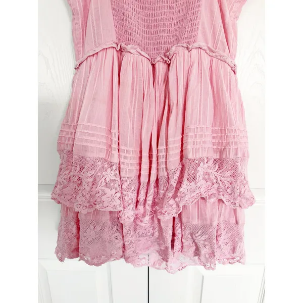 LoveShackFancy Nerida Mini Corset Tiered Dress Cherry Pink Lace Coquette - Image 11