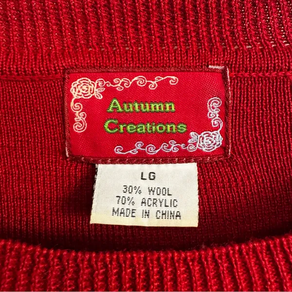 Vintage Y2k Grannycore red wool knit sweater Autumn Creations Large - Image 3