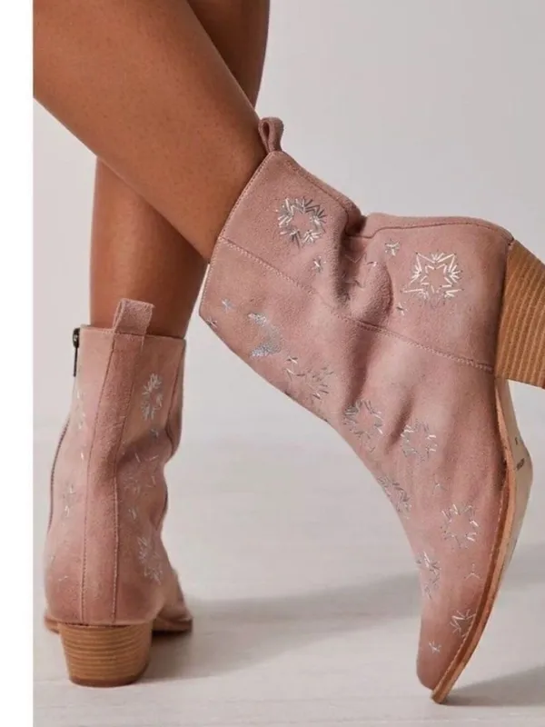 Free People Bowers Embroidered Leather Western Boot in Blush 8 NEW - Image 3