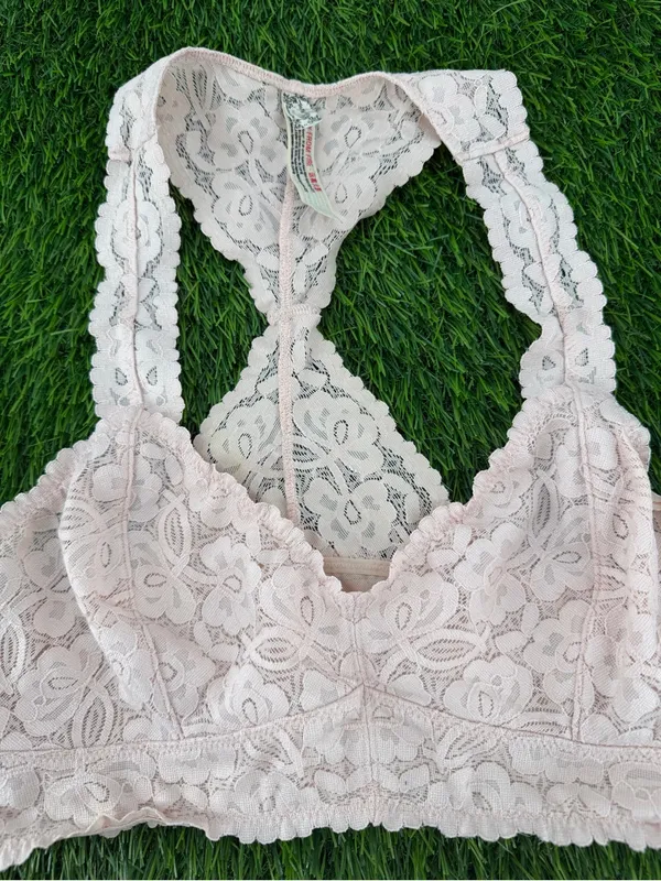 Intimately Free People Lace Galloon Racerback Bralette Bra Blush Light Pink - Image 5