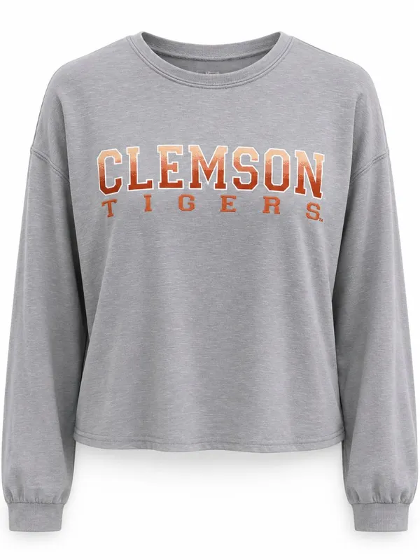 Clemson Tigers Sideline Apparel Embroidered Cropped Pullover Women’s M Gray - Image 2