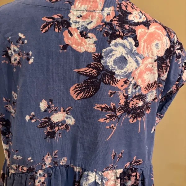 Free People Blue Floral Corduroy Babydoll Tunic Dress Button Front‎ Size Medium - Image 4