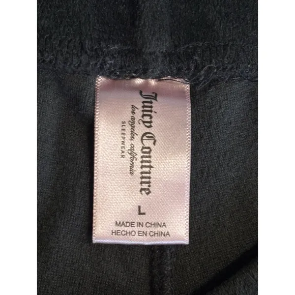 Juicy Couture Y2K Velour Straight Leg Pants Size L Logo Rhinestones Black EUC - Image 5