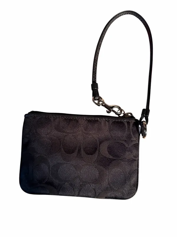 Coach Poppy Black Signature Wristlet with Leather Strap and Silver Logo Patch - Image 2