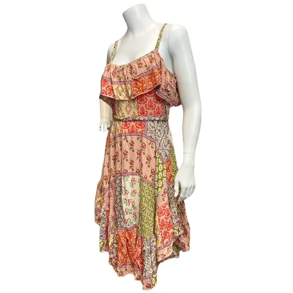 Abel The Label‎ Patchwork ruffle Boat Hem Summer Sundress Flowy Small Dress - Image 4