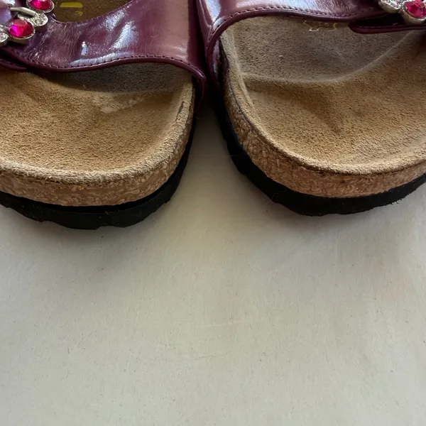Tatami Women Leather Whimsy Sandals 39 Plum Rhinestone Buckle Slide Birkenstock - Image 8