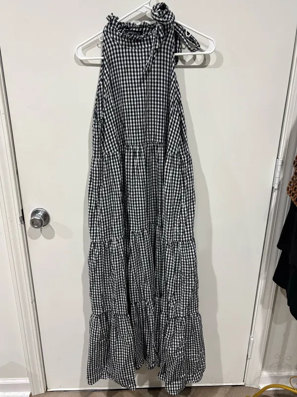 Wyatt Wylde Helena Gingham Tiered Halter Maxi Dress Size M - Image 6