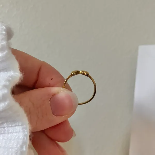 Two Hearts Gold Bow Petite Ring “Angel” Classic Girly Femme Band Stacking Neutral Jewelry - Image 11
